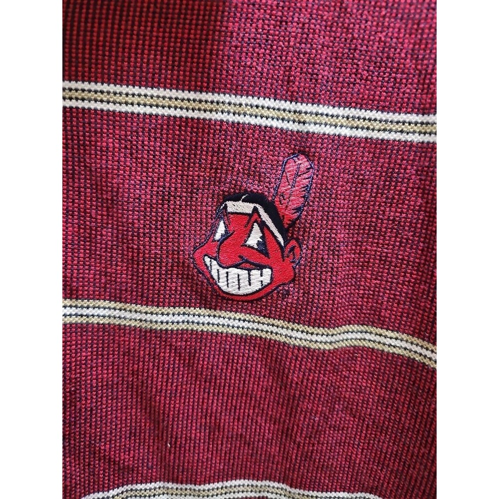 Cleveland Indians Chief Wahoo Mens Antigua Polo Shirt sz. L Mlb Navy Red Stripes - Picture 4 of 8
